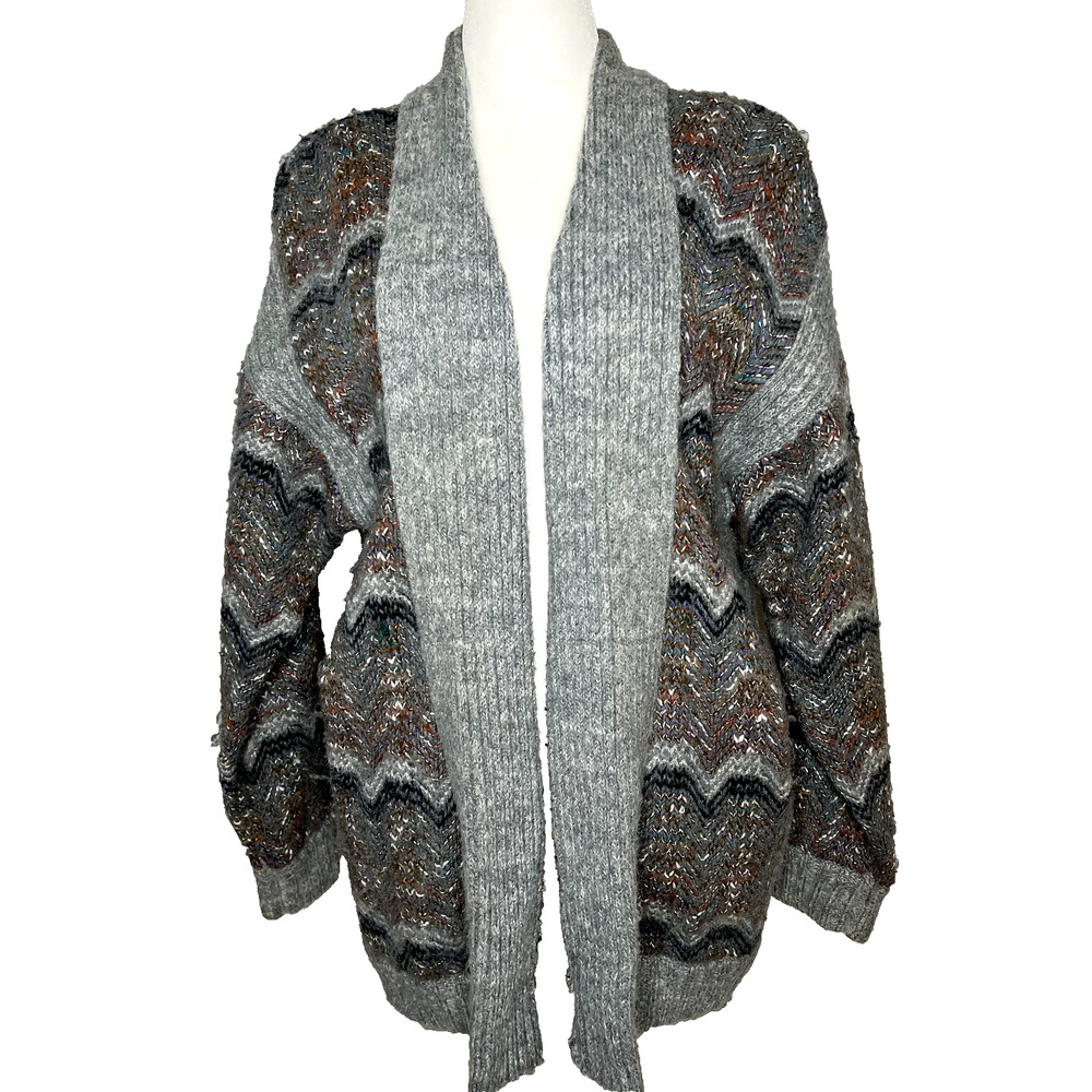 Bramble Lane Women Knit‎ Cardigan Vtg Chevron Sweater Chunky 90's Grannycore M